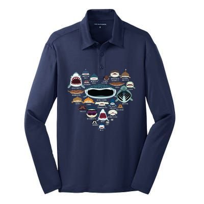 Types Of Shark Identification Shark Faces Shark Heart Silk Touch Performance Long Sleeve Polo