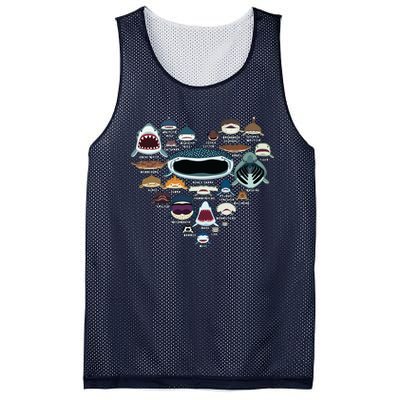 Types Of Shark Identification Shark Faces Shark Heart Mesh Reversible Basketball Jersey Tank