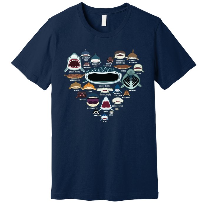 Types Of Shark Identification Shark Faces Shark Heart Premium T-Shirt