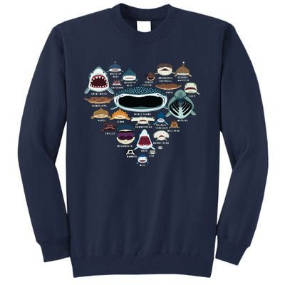 Types Of Shark Identification Shark Faces Shark Heart Tall Sweatshirt