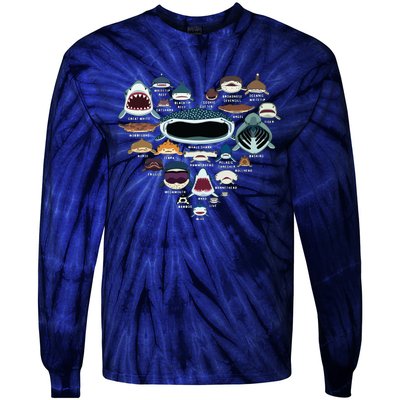 Types Of Shark Identification Shark Faces Shark Heart Tie-Dye Long Sleeve Shirt