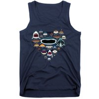 Types Of Shark Identification Shark Faces Shark Heart Tank Top