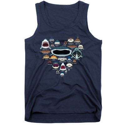 Types Of Shark Identification Shark Faces Shark Heart Tank Top