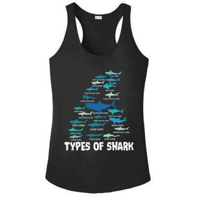 Types Of Shark Megalodon Great White Nurse Shark Ladies PosiCharge Competitor Racerback Tank