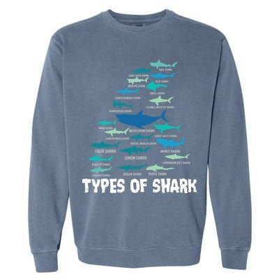 Types Of Shark Megalodon Great White Nurse Shark Garment-Dyed Sweatshirt