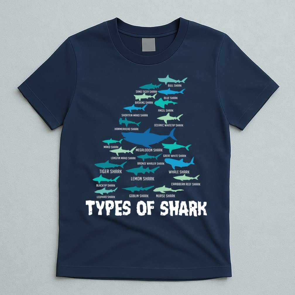 Types Of Shark Megalodon Great White Nurse Shark T-Shirt