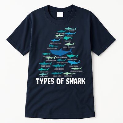Types Of Shark Megalodon Great White Nurse Shark Tall T-Shirt