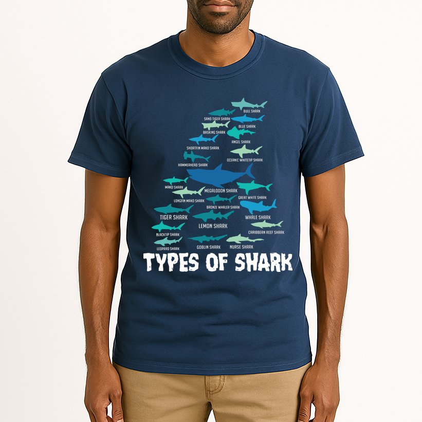 Types Of Shark Megalodon Great White Nurse Shark Tall T-Shirt