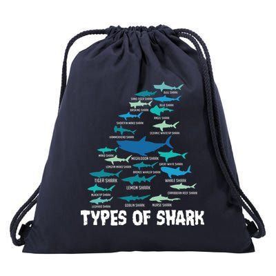 Types Of Shark Megalodon Great White Nurse Shark Drawstring Bag