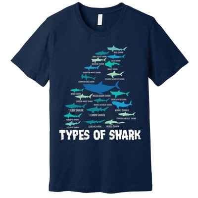 Types Of Shark Megalodon Great White Nurse Shark Premium T-Shirt