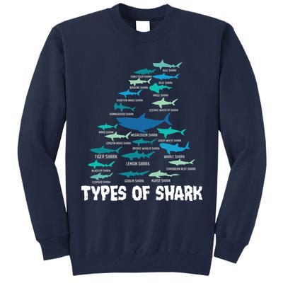Types Of Shark Megalodon Great White Nurse Shark Tall Sweatshirt