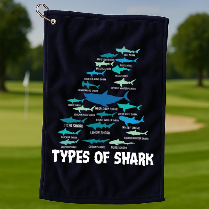 Types Of Shark Megalodon Great White Nurse Shark Golf Towel