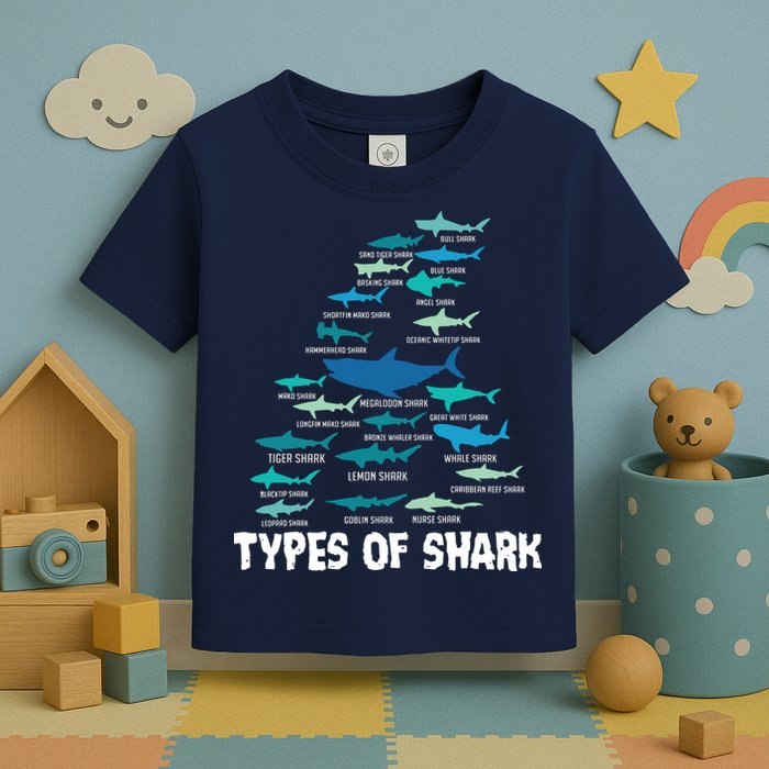Types Of Shark Megalodon Great White Nurse Shark Toddler T-Shirt