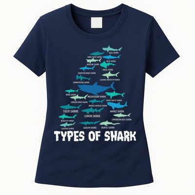 Types Of Shark Megalodon Great White Nurse Shark Womens T-Shirt