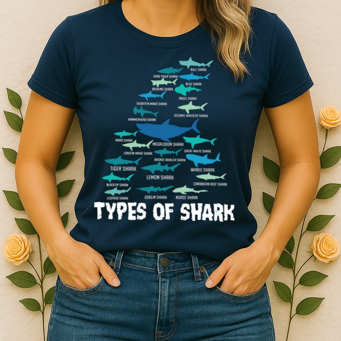 Types Of Shark Megalodon Great White Nurse Shark Womens T-Shirt