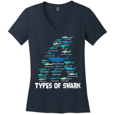 Types Of Shark Megalodon Great White Nurse Shark Women's V-Neck T-Shirt