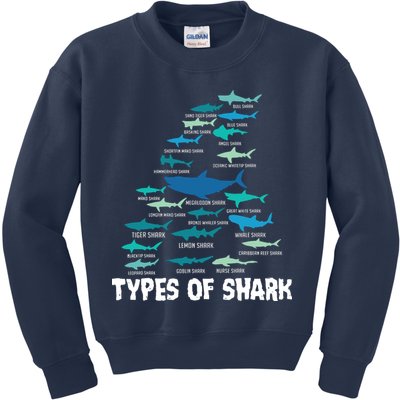 Types Of Shark Megalodon Great White Nurse Shark Kids Sweatshirt