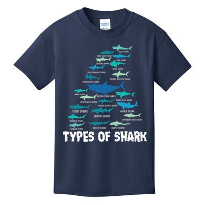Types Of Shark Megalodon Great White Nurse Shark Kids T-Shirt