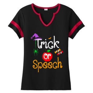 Tricks Or Speech Languages Teacher Halloween Costume Ladies Halftime Notch Neck Tee