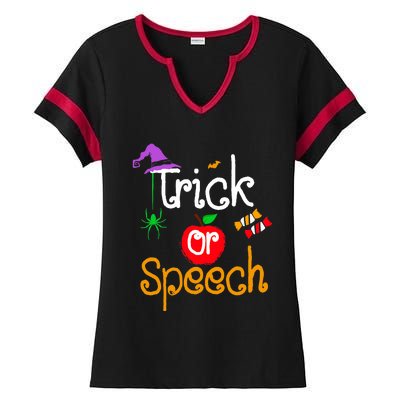 Tricks Or Speech Languages Teacher Halloween Costume Ladies Halftime Notch Neck Tee