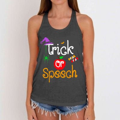 Tricks Or Speech Languages Teacher Halloween Costume Women's Knotted Racerback Tank