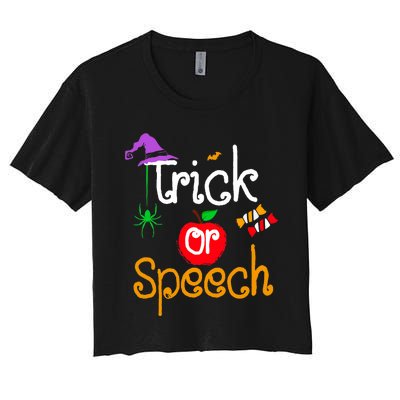 Tricks Or Speech Languages Teacher Halloween Costume Women's Crop Top Tee