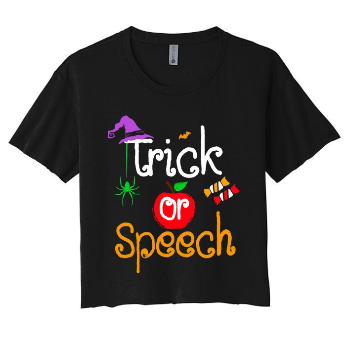 Tricks Or Speech Languages Teacher Halloween Costume Women's Crop Top Tee