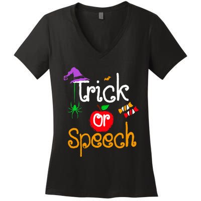 Tricks Or Speech Languages Teacher Halloween Costume Women's V-Neck T-Shirt