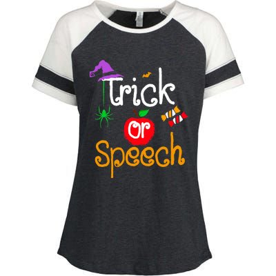 Tricks Or Speech Languages Teacher Halloween Costume Enza Ladies Jersey Colorblock Tee