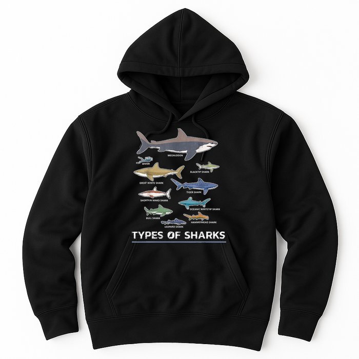 Types of Shark Megalodon Great White Nurse Shark Hoodie