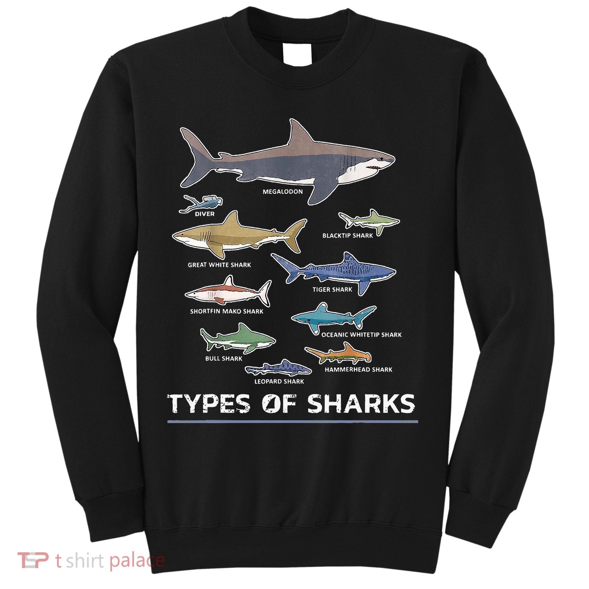 Types of Shark Megalodon Great White Nurse Shark Sweatshirt
