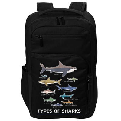 Types of Shark Megalodon Great White Nurse Shark Impact Tech Backpack