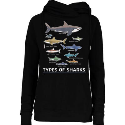 Types of Shark Megalodon Great White Nurse Shark Womens Funnel Neck Pullover Hood