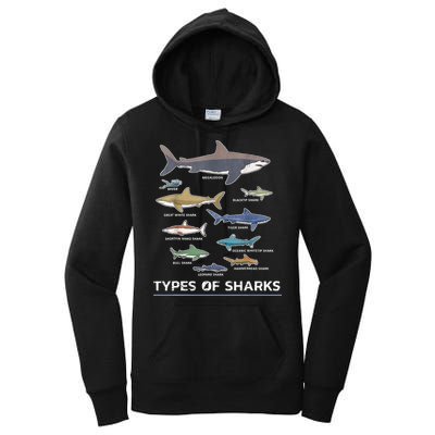 Types of Shark Megalodon Great White Nurse Shark Women's Pullover Hoodie