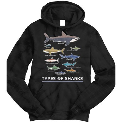 Types of Shark Megalodon Great White Nurse Shark Tie Dye Hoodie