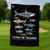 Types of Shark Megalodon Great White Nurse Shark Golf Towel