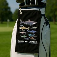 Types of Shark Megalodon Great White Nurse Shark Golf Towel