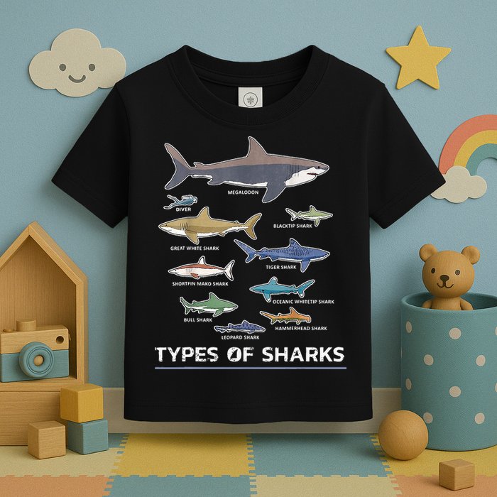 Types of Shark Megalodon Great White Nurse Shark Toddler T-Shirt