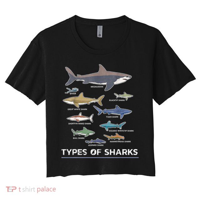 Types of Shark Megalodon Great White Nurse Shark Crop Top
