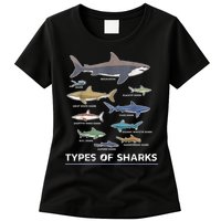 Types of Shark Megalodon Great White Nurse Shark Womens T-Shirt