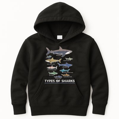 Types of Shark Megalodon Great White Nurse Shark Kids Hoodie