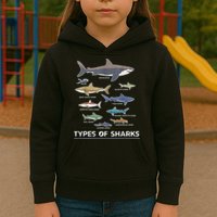 Types of Shark Megalodon Great White Nurse Shark Kids Hoodie