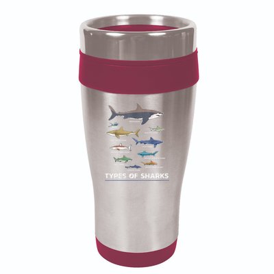 Types of Shark Megalodon Great White Nurse Shark 16oz Travel Tumbler
