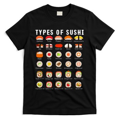 Types Of Sushi Sushi Nigiri Sashimi Salmon T-Shirt