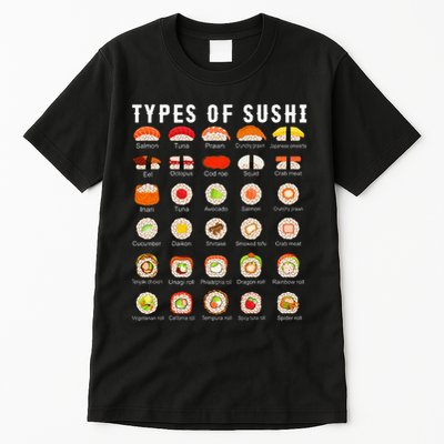 Types Of Sushi Sushi Nigiri Sashimi Salmon Tall T-Shirt