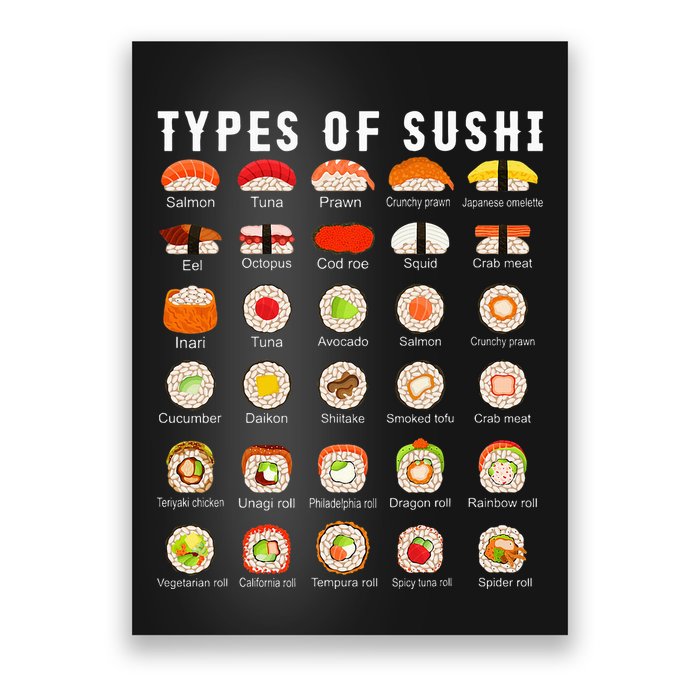 Types Of Sushi Sushi Nigiri Sashimi Salmon Poster