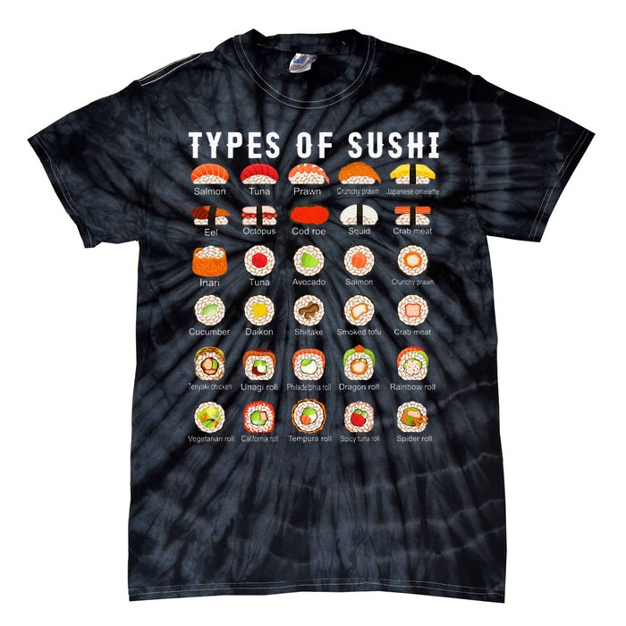 Types Of Sushi Sushi Nigiri Sashimi Salmon Tie-Dye T-Shirt