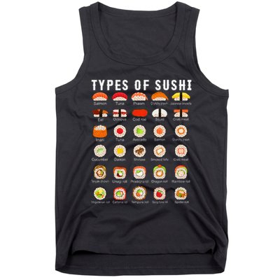 Types Of Sushi Sushi Nigiri Sashimi Salmon Tank Top