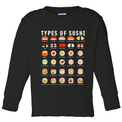 Types Of Sushi Sushi Nigiri Sashimi Salmon Toddler Long Sleeve Shirt