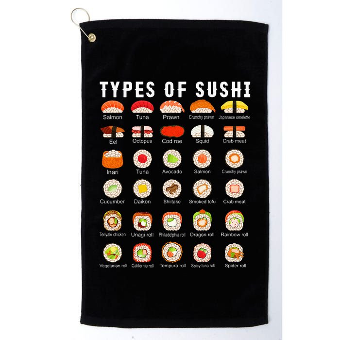 Types Of Sushi Sushi Nigiri Sashimi Salmon Golf Towel